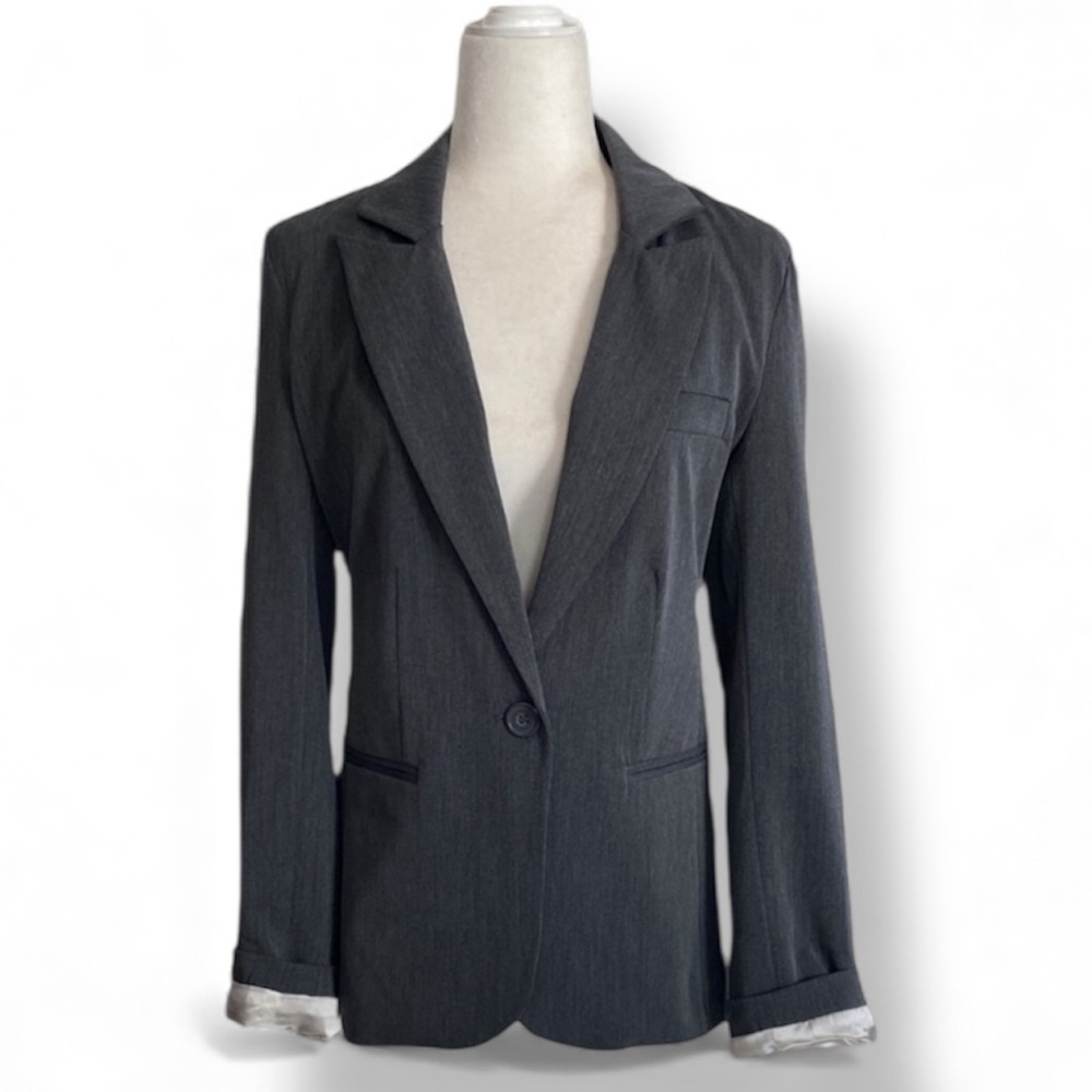 Maurices Gray Single Button Tailored Career Blazer, Foldable White Lined Cuff